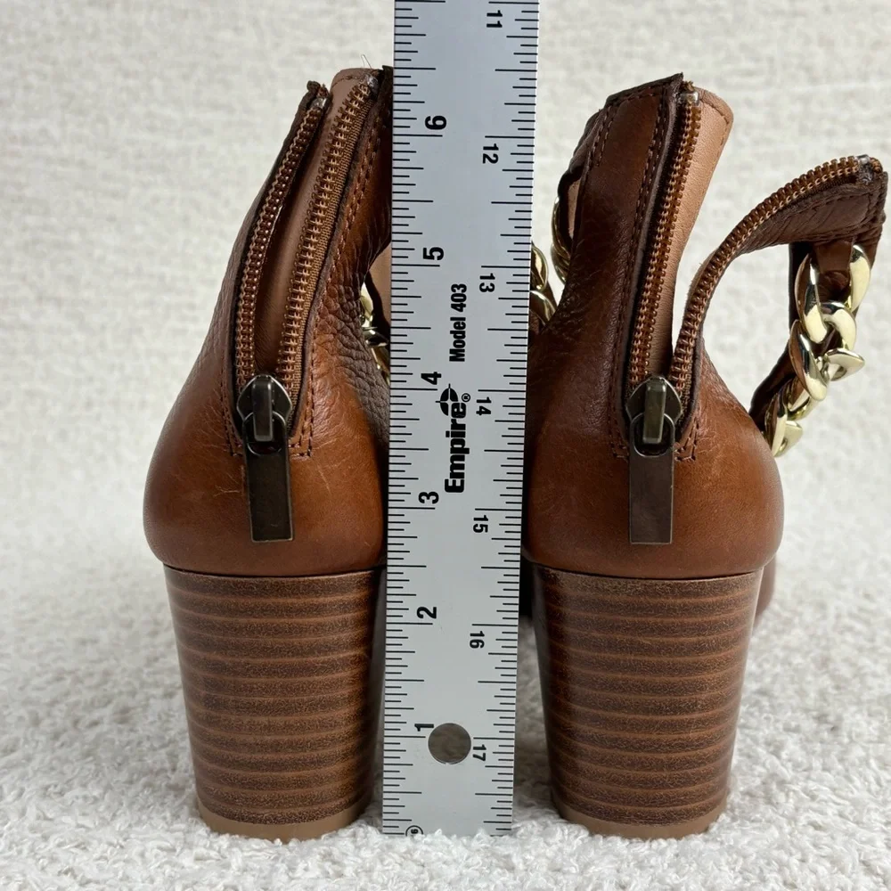 Johnston & Murphy Sandals Womens 9M Cognac Calfskin Evelyn Chain‎ Heeled Sandal